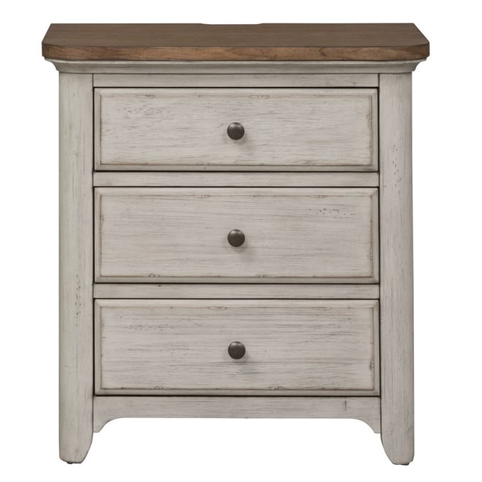 Liberty Farmhouse Reimagined Antique White 3 Drawer Night Stand LBRT-652-BR61