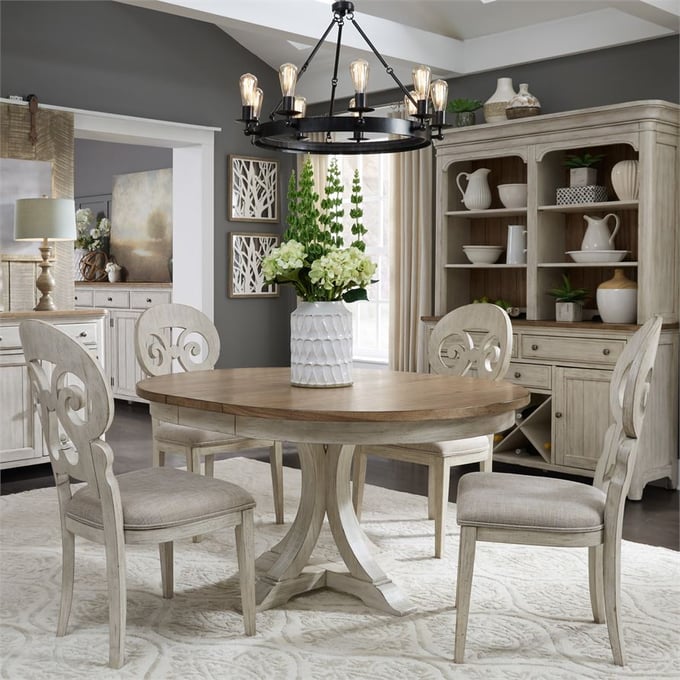 Liberty Farmhouse Reimagined White Chestnut 5pc Pedestal Dining Room Set LBRT-652-DR-5PDS