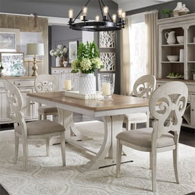 Liberty Farmhouse Reimagined White Chestnut 5pc Trestle Dining Room Set