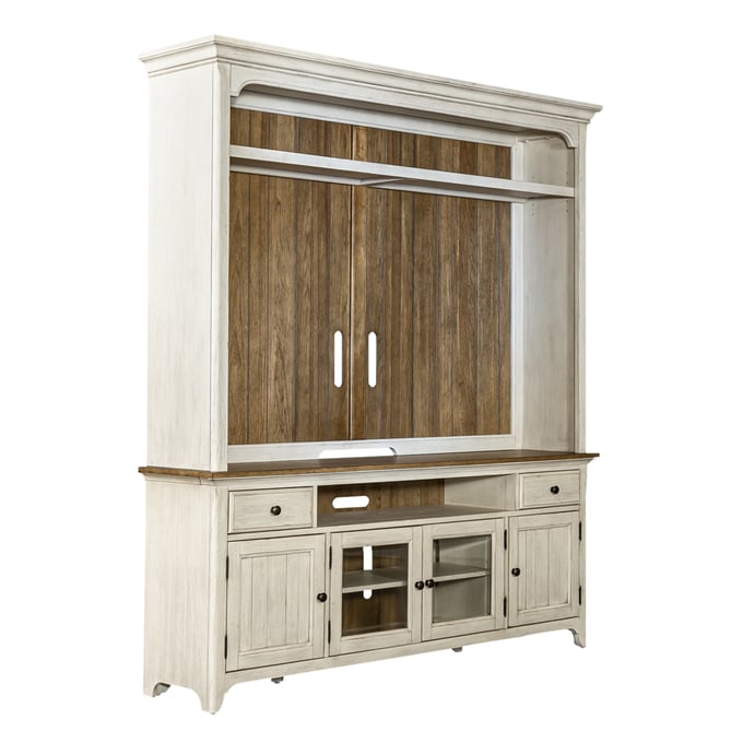 Liberty Farmhouse Reimagined Antique White Chestnut Opt Entertainment Center LBRT-652-ENT-OEN