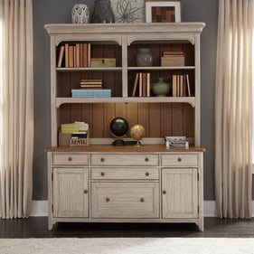 Liberty Farmhouse Reimagined Antique White Chestnut Door Credenza with Hutc...