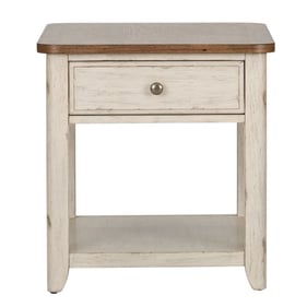 Liberty Farmhouse Reimagined Antique White End Table with Basket