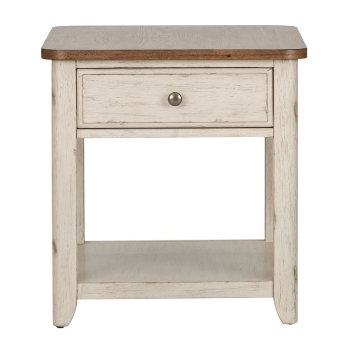 Liberty Farmhouse Reimagined Antique White End Table with Basket LBRT-652-OT1020