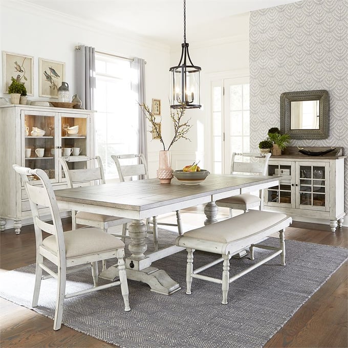 Liberty Whitney Gray Trestle 6pc Dining Room Set LBRT-661W-CD-6TRS