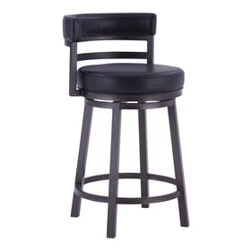 Luxur Living Fattepur Black Faux Leather Gray 30 Inch Swivel Barstool