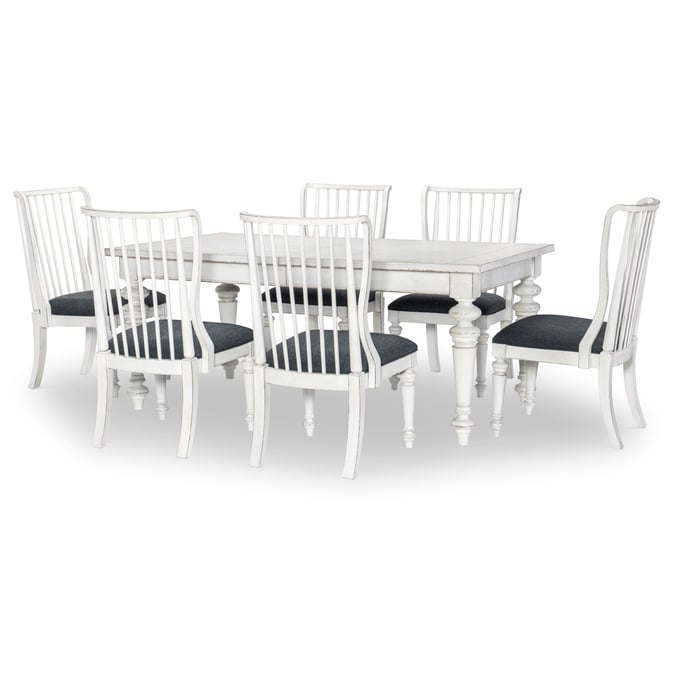 Legacy Furniture Cottage Park Aged White Rectangle 7pc Dining Room Set With Slat Back Chairs LGC-2430-121-140-DR-S2