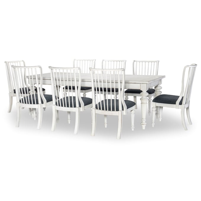 Legacy Furniture Cottage Park Aged White Rectangle 9pc Dining Room Set With Slat Back Chairs LGC-2430-121-140-DR-S3