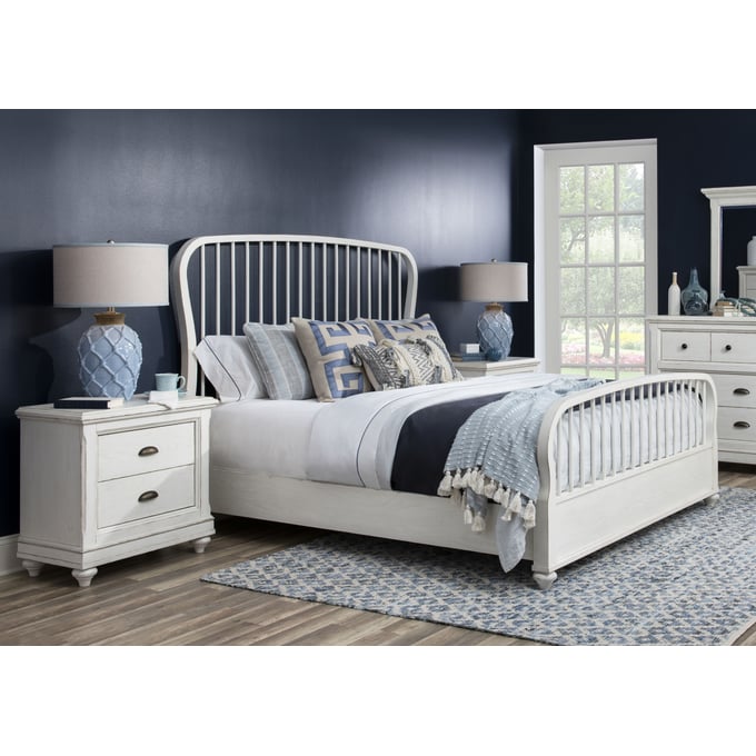 Legacy Furniture Cottage Park Aged White 2pc Bedroom Set With Queen Spindle Bed LGC-2430-4105K-BR-S1