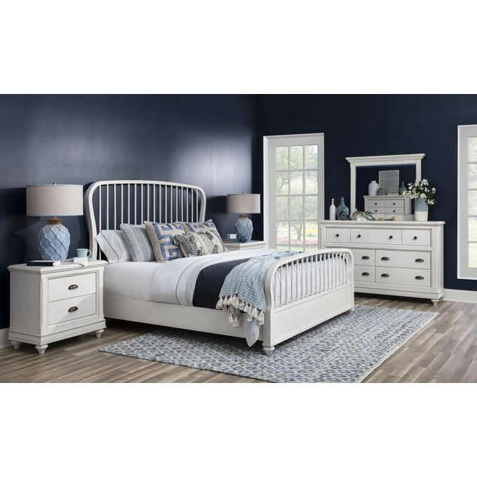 Legacy Furniture Cottage Park Aged White 4pc Bedroom Set With Queen Spindle Bed LGC-2430-4105K-BR-S2