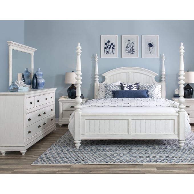 Legacy Furniture Cottage Park Aged White 4pc Bedroom Set With Queen Poster Bed LGC-2430-4205K-BR-S2