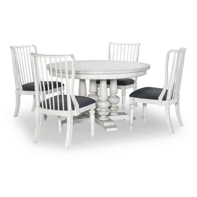 Legacy Furniture Cottage Park Aged White Round 5pc Dining Room Set With Slat Back Chairs LGC-2430-521K-140-DR-S1