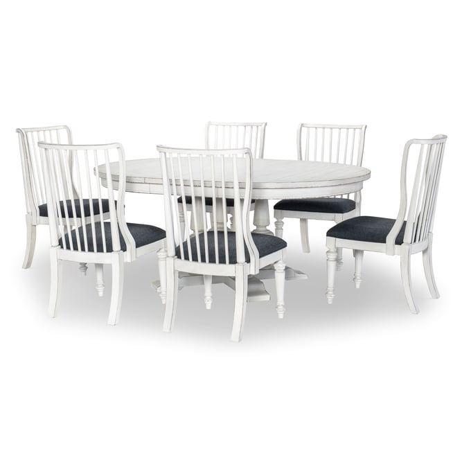 Legacy Furniture Cottage Park Aged White Round 7pc Dining Room Set With Slat Back Chairs LGC-2430-521K-140-DR-S2