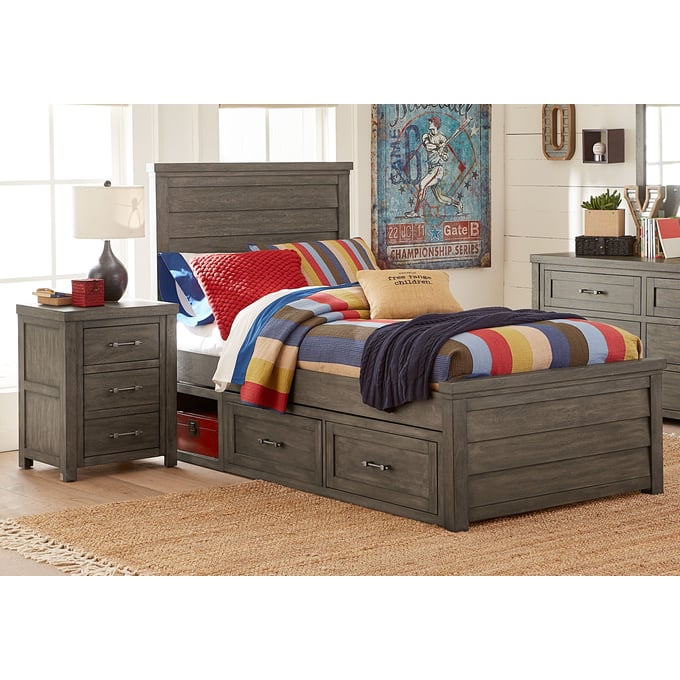 Legacy Kids Bunkhouse Aged Barnwood 4pc Kids Bedroom Set With Twin Bed Underbed Storage Unit LGC-N8830-BR-S7