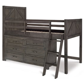 Legacy Kids Bunkhouse Aged Barnwood Twin Mid Loft Bed With 6 Drawers Dresse...