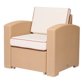 Lagoon Magnolia Tan Rattan White Cushion Club Chair