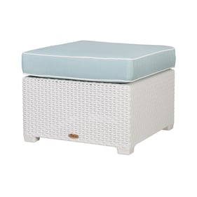 Lagoon Magnolia White Rattan Blue Cushion Ottoman