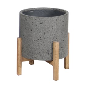 LH Home Patio Grey Stone Round Standing Pot