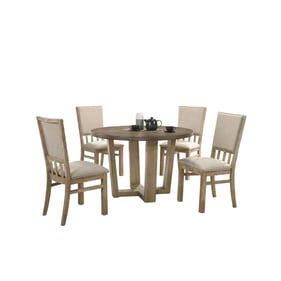 Lilola Home Brutus Vintage Walnut 5pc Round Dining Room Set