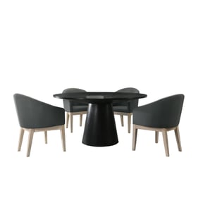 Lilola Home Jasper Ebony Black Gray 5pc Round Dining Room Set