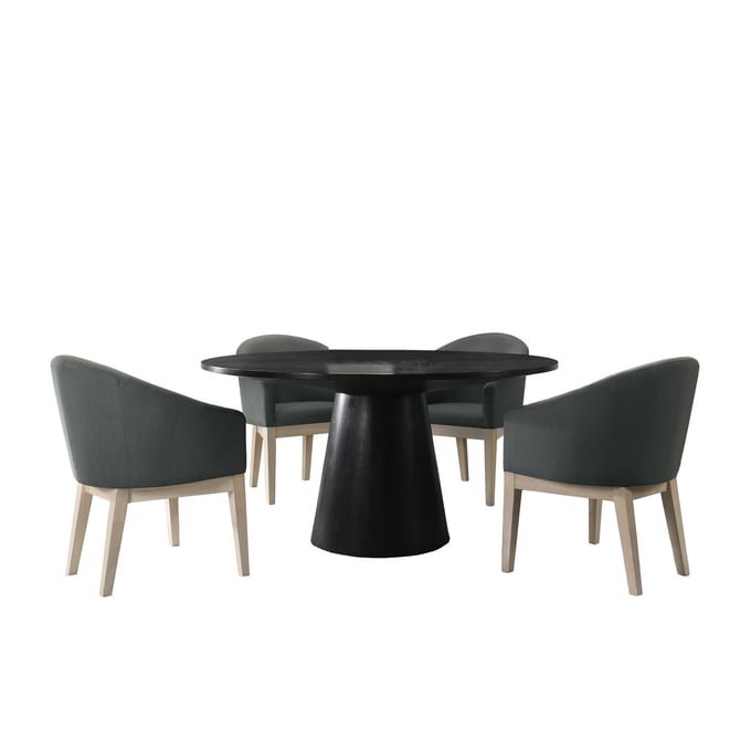 Lilola Home Jasper Ebony Black Gray 5pc Round Dining Room Set LILO-30016-3