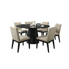 Lilola Home Jasper Ebony Black Beige 7pc Round Dining Table Set