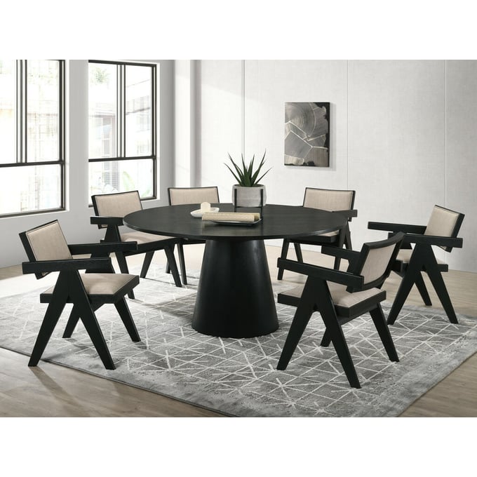 Lilola Home Jasper Ebony Black Beige 7pc Round Dining Set LILO-30023-3