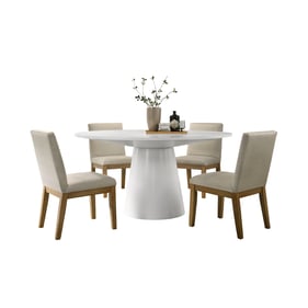 Lilola Home Jasper White Beige 5pc Round Dining Room Set