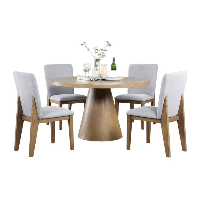 Lilola Home Delphine Oak Gray 5pc Round Dining Room Set LILO-30020-SET