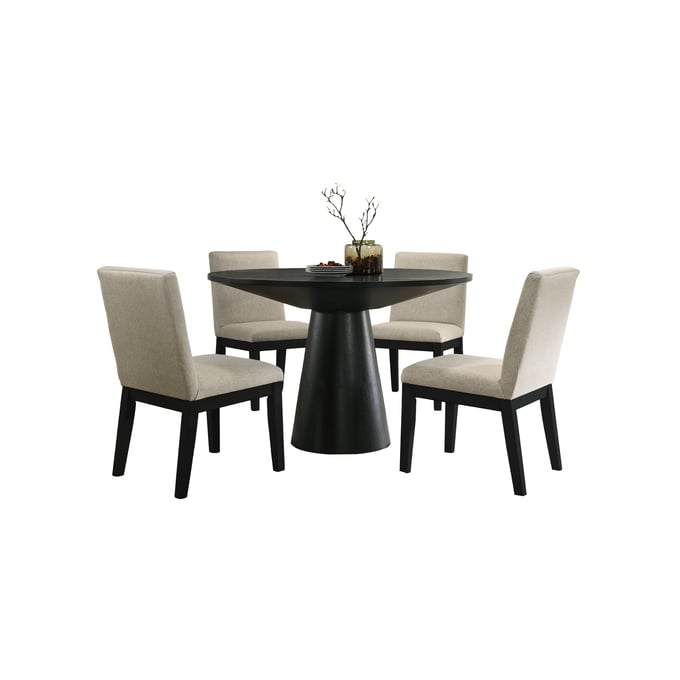 Lilola Home Jasper Ebony Black 5pc Round Dining Room Set LILO-30022-3