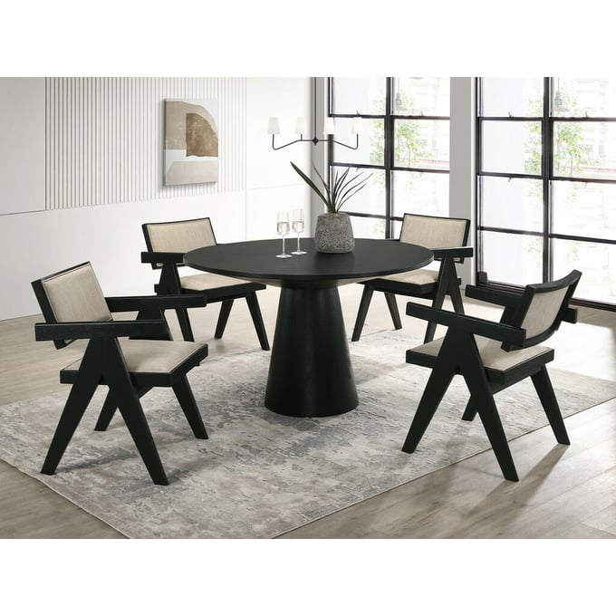 Lilola Home Jasper Ebony Black Beige 5pc Round Dining Set LILO-30023-2