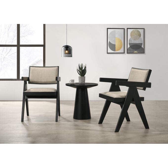 Lilola Home Jasper Ebony Black Beige 3pc Arm Chairs and Console Table Set LILO-30023-1