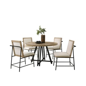 Lilola Home Tate Oak Cream Round 5pc Dining Room Set