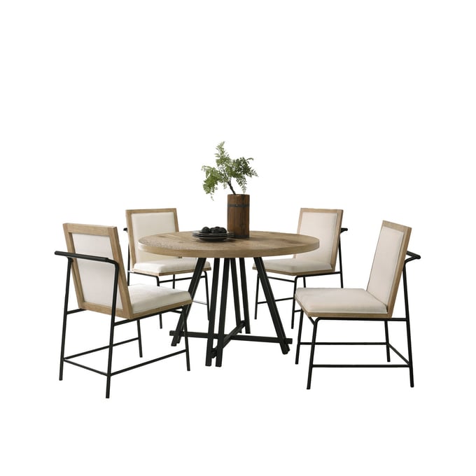 Lilola Home Tate Oak Cream Round 5pc Dining Room Set LILO-30033-SET