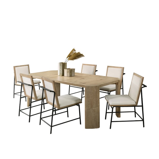 Lilola Home Magnus Oak Cream Extendable 7pc Dining Room Set LILO-30035-SET