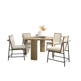 Lilola Home Bowen Oak Cream Round 5pc Dining Room Set