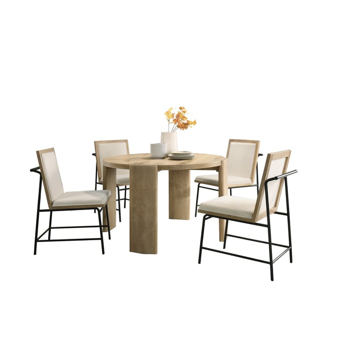 Lilola Home Bowen Oak Cream Round 5pc Dining Room Set LILO-30037-SET