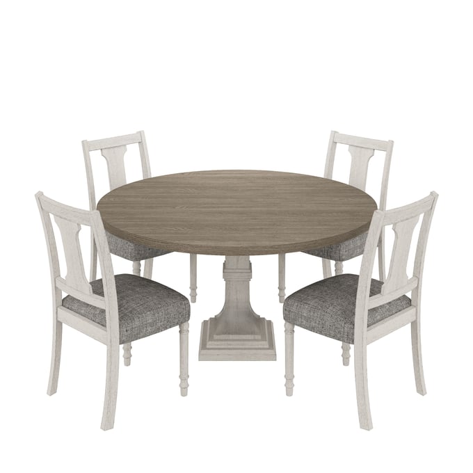 Lilola Home Tannen White Gray Round 5pc Dining Room Set LILO-30040-SET