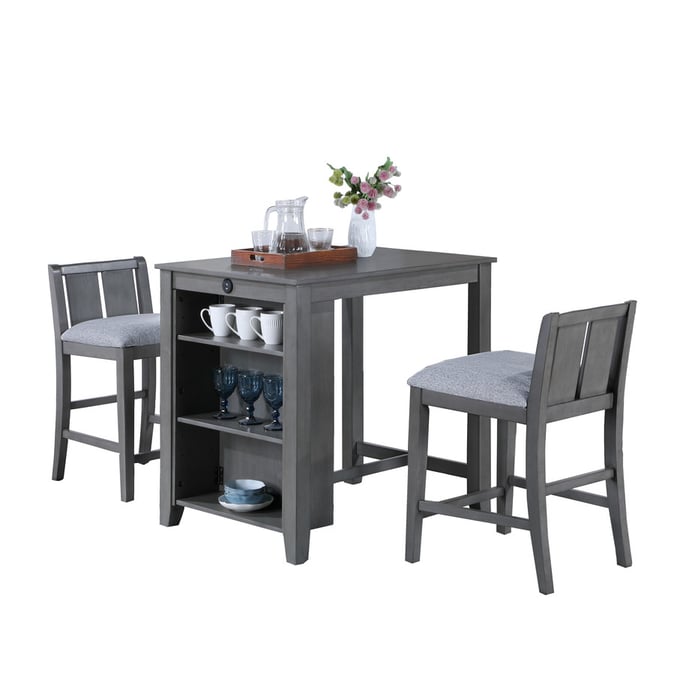 Lilola Home Graham Gray 3pc Small Space Counter Height Set LILO-30541-SET