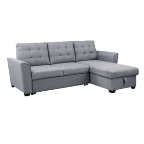 Lilola Home Avery Light Gray Linen Sleeper Sectional Sofa with Storage Chai...