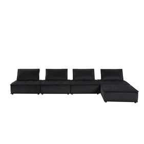 Lilola Home Anna Black Velvet 5pc Sofa Sectional with Ottoman