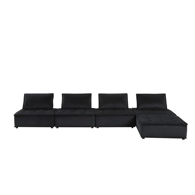 Lilola Home Anna Black Velvet 5pc Sofa Sectional with Ottoman LILO-81402-5A