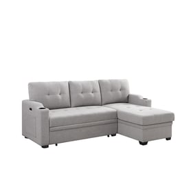 Lilola Home Mabel Light Gray Linen Fabric Sleeper Sectional