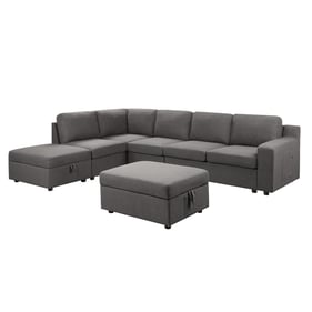 Lilola Home Waylon Gray 7 Seater L Shape LAF Sectional with Storage Ottoman...