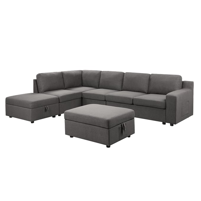 Lilola Home Waylon Gray 7 Seater L Shape LAF Sectional with Storage Ottomans LILO-81803-1