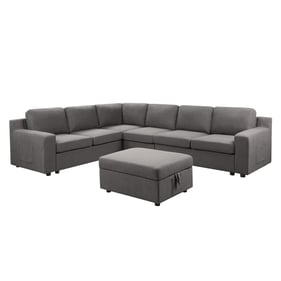 Lilola Home Waylon Gray 7 Seater L Shape Sectional with Storage Ottoman