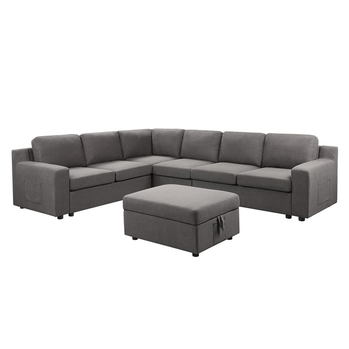 Lilola Home Waylon Gray 7 Seater L Shape Sectional with Storage Ottoman LILO-81803-3