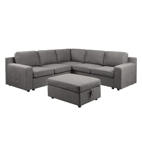 Lilola Home Waylon Gray 6 Seater L Shape Sectional with Storage Ottoman