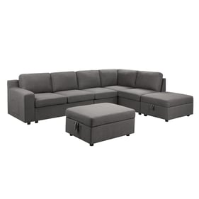 Lilola Home Waylon Gray 7 Seater L Shape RAF Sectional with Storage Ottoman...