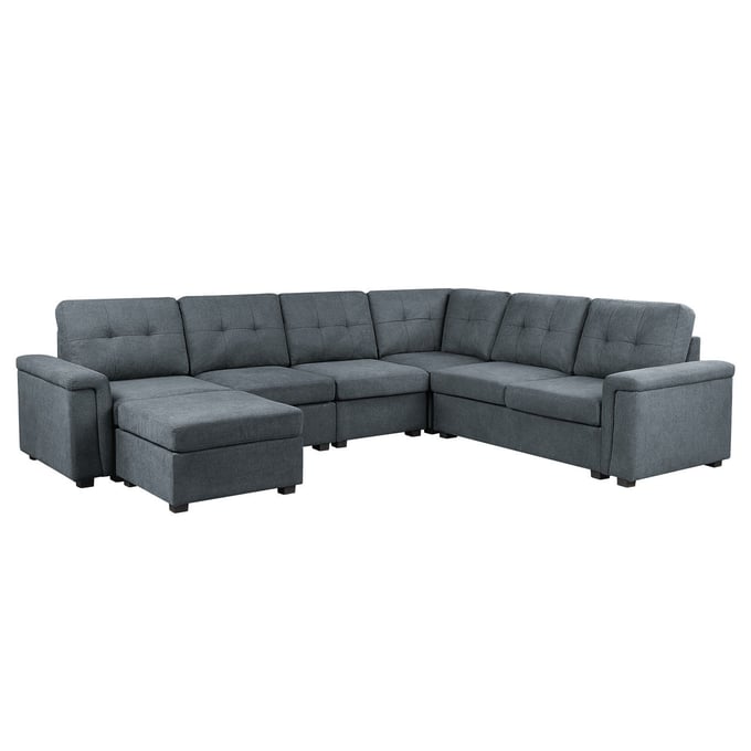 Lilola Home Isla Gray 7pc Sectional with Ottoman LILO-81804-4C