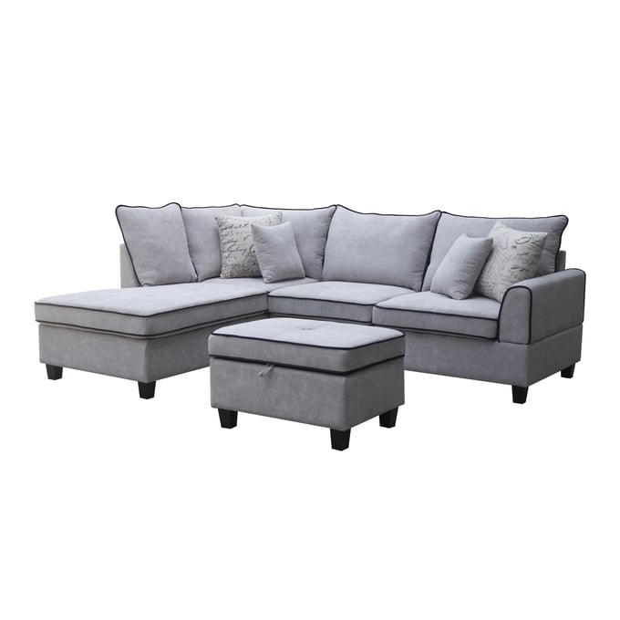 Lilola Home Harmony Light Gray Fabric Sectional with Storage Ottoman LILO-83005